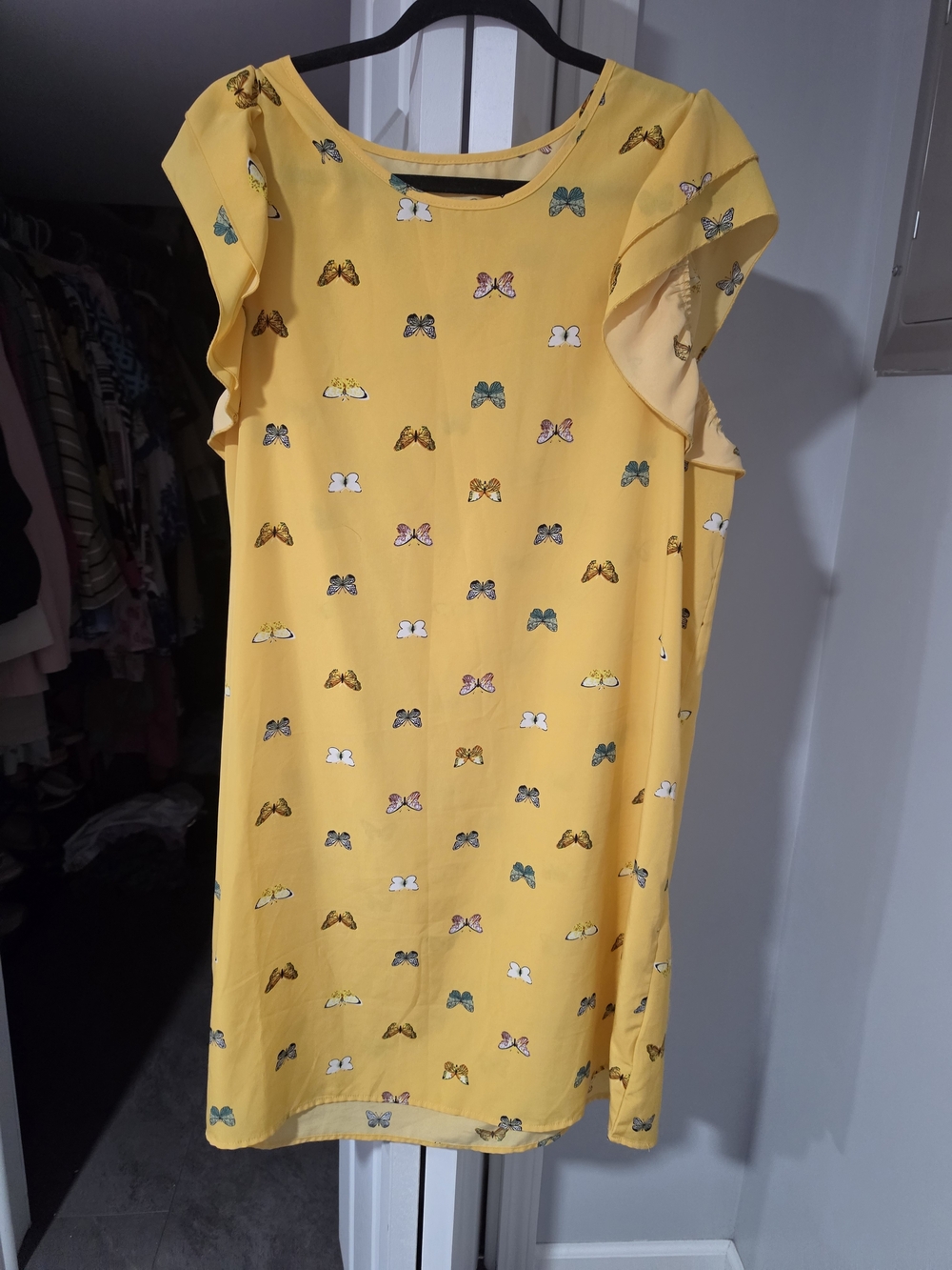SHEIN Yellow Midi Dress with Butterfly Motif